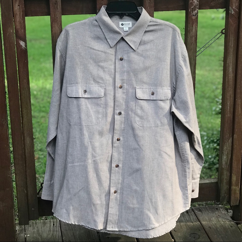 Haggar natural chevron print button down